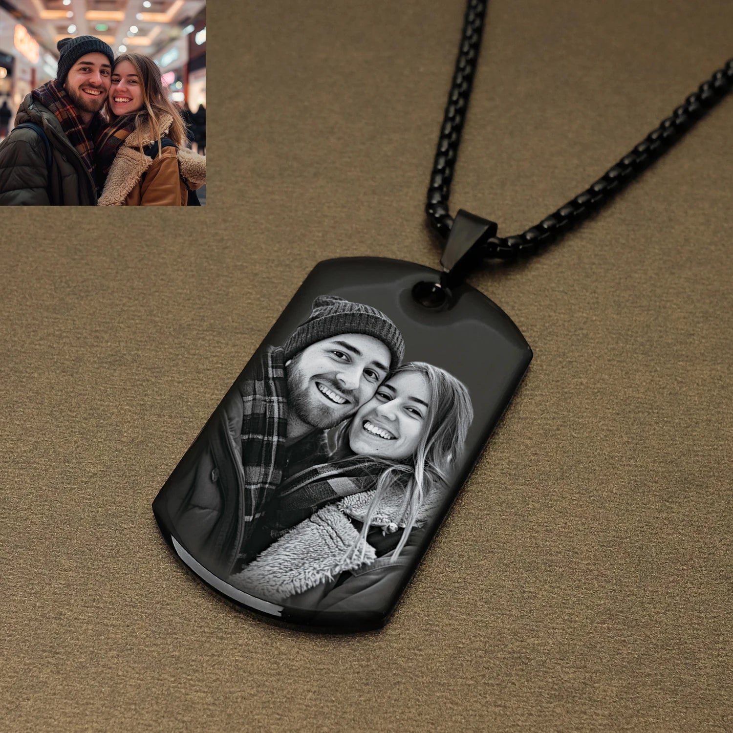 Personalized Custom Photo and Message Necklace Pendant Keychain Dog Tag,Customized Engraved Necklace with Photo Christmas Gifts